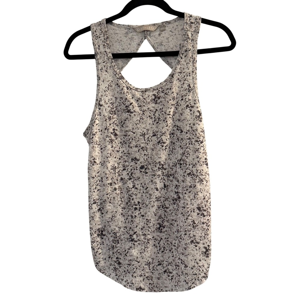 Athleta Tank Top Gray White Small Keyhole Back Activewear Yoga Workout